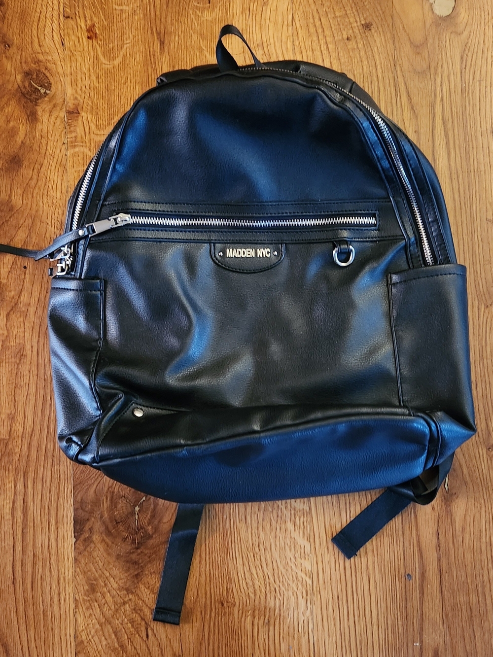 Madden NYC Laptop Backpack Black Leather Padded Straps 16 Inch